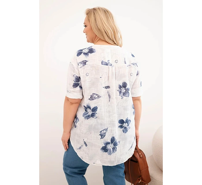 Dámská bavlněná halenka Plus Size s květinovým vzorem bílá Dámská bavlněná halenka Plus Size s květinovým vzorem bílá