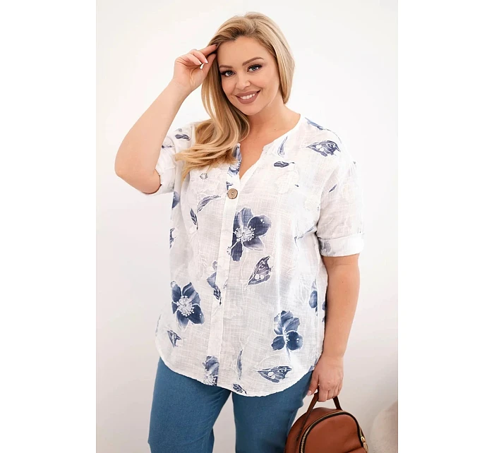 Dámská bavlněná halenka Plus Size s květinovým vzorem bílá Dámská bavlněná halenka Plus Size s květinovým vzorem bílá
