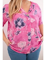Dámská bavlněná halenka s květinovým vzorem plus size růžová