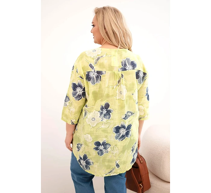 Dámská bavlněná halenka Plus Size s květinovým vzorem světle zelená Dámská bavlněná halenka Plus Size s květinovým vzorem světle zelená