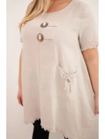 Dámské bavlněné šaty Plus Size s delším zadním dílem a kapsou béžová