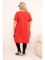 Dámské bavlněné šaty Plus Size s delším zadním dílem a kapsou červená