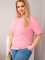Dámská bavlněná halenka Plus Size s krátkým rukávem basic světle růžová
