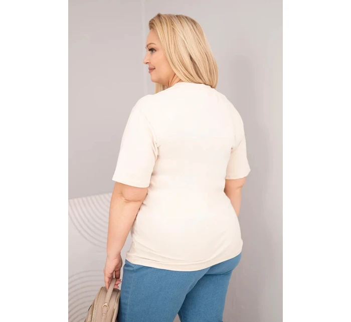 Dámská bavlněná halenka Plus Size s krátkým rukávem basic béžová Dámská bavlněná halenka Plus Size s krátkým rukávem basic béžová