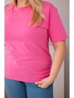 Dámská bavlněná halenka Plus Size s krátkým rukávem basic růžová