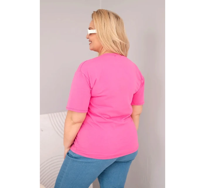 Dámská bavlněná halenka Plus Size s krátkým rukávem basic růžová Dámská bavlněná halenka Plus Size s krátkým rukávem basic růžová