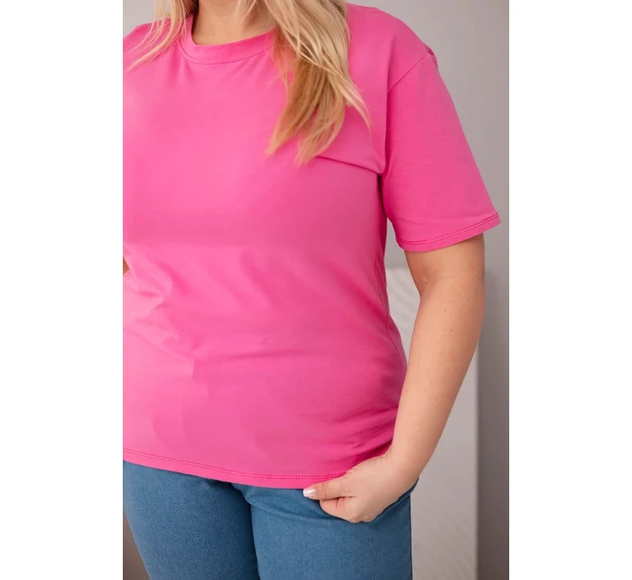 Dámská bavlněná halenka Plus Size s krátkým rukávem basic růžová Dámská bavlněná halenka Plus Size s krátkým rukávem basic růžová
