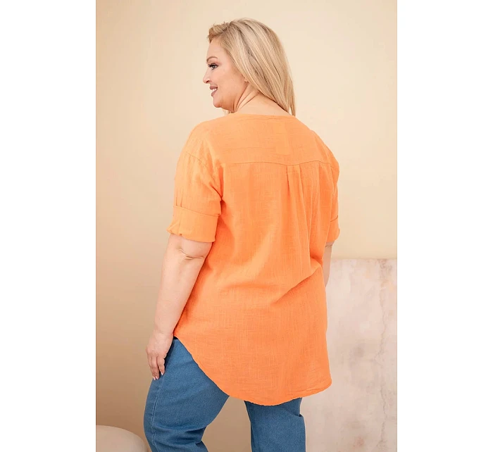 Dámská bavlněná halenka Plus Size s výstřihem na knoflíky oranžová Dámská bavlněná halenka Plus Size s výstřihem na knoflíky oranžová
