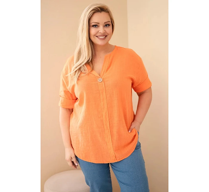 Dámská bavlněná halenka Plus Size s výstřihem na knoflíky oranžová Dámská bavlněná halenka Plus Size s výstřihem na knoflíky oranžová