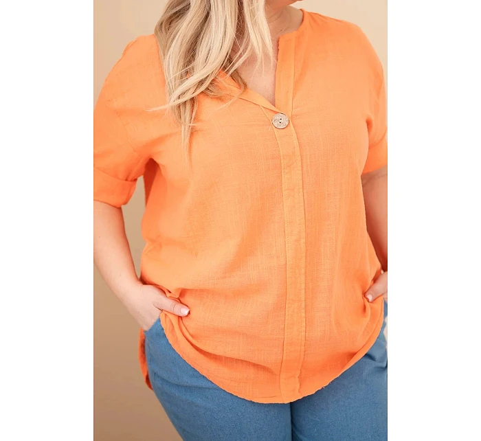 Dámská bavlněná halenka Plus Size s výstřihem na knoflíky oranžová Dámská bavlněná halenka Plus Size s výstřihem na knoflíky oranžová