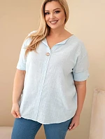 Dámská bavlněná halenka Plus Size s výstřihem na knoflíky modrá