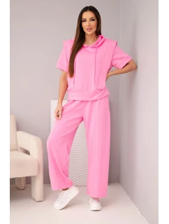 Dámský máslový komplet mikina s kapucí a volné kalhoty se šňůrkou světle růžová