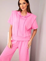 Dámský máslový komplet mikina s kapucí a volné kalhoty se šňůrkou světle růžová