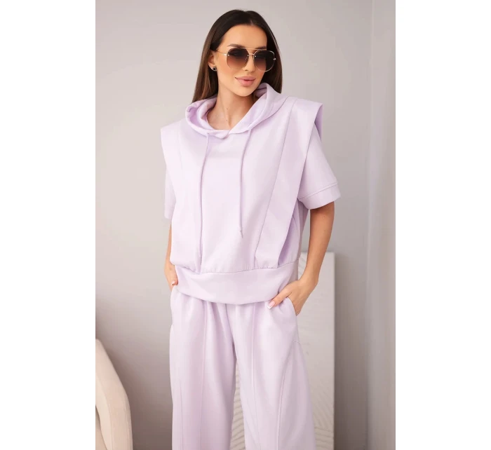 Dámský komplet máslový, mikina s kapucí a volné kalhoty se zavazováním světle fialová Dámský komplet máslový, mikina s kapucí a volné kalhoty se zavazováním světle fialová