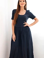 Dámské bavlněné midi šaty s krátkým rukávem a rozšířeným spodkem námořnická modrá