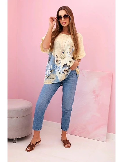 Dámská bavlněná košile s model 22188237 a květinami žlutý - K-Fashion Dámská bavlněná košile s model 22188237 a květinami žlutý - K-Fashion