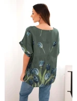 Dámská bavlněná košile s květinovým vzorem tmavé khaki Dámská bavlněná košile s květinovým vzorem tmavé khaki