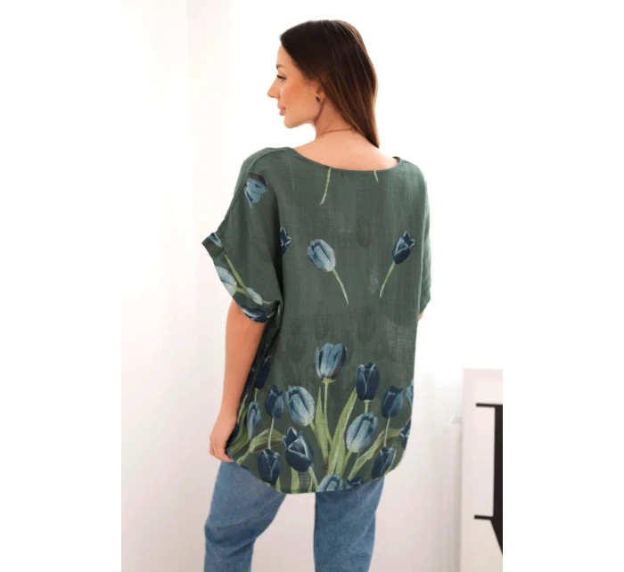 Dámská bavlněná košile s květinovým vzorem tmavé khaki Dámská bavlněná košile s květinovým vzorem tmavé khaki