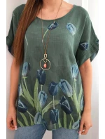 Dámská bavlněná košile s květinovým vzorem tmavé khaki Dámská bavlněná košile s květinovým vzorem tmavé khaki