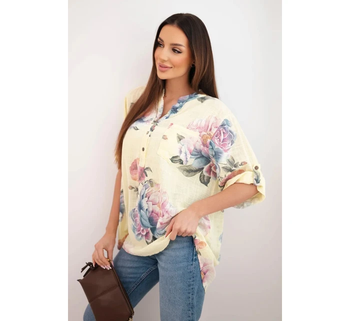 Dámská bavlněná halenka s květinovým vzorem žlutá Dámská bavlněná halenka s květinovým vzorem žlutá