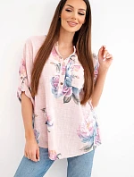 Dámská halenka z bavlny s květinovým vzorem pudrově růžová