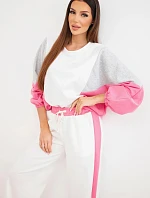 Dámský komplet masełko s volnou mikinou a kalhotami se širokou nohavicí růžový