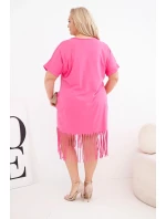 Dámské bavlněné šaty s výstřihem do V a třásněmi na spodním model 22036043 růžové - K-Fashion