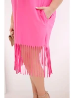 Dámské bavlněné šaty s výstřihem do V a třásněmi na spodním model 22036043 růžové - K-Fashion