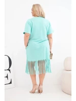 Dámské bavlněné šaty s výstřihem do V a třásněmi na spodním model 22036059 mentolová - K-Fashion