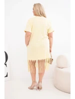 Dámské bavlněné šaty s výstřihem do V a třásněmi na spodním model 22036061 žlutá - K-Fashion