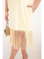 Dámské bavlněné šaty s výstřihem do V a třásněmi na spodním model 22036061 žlutá - K-Fashion