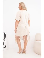 Dámské bavlněné šaty s výstřihem do V a třásněmi dole béžová