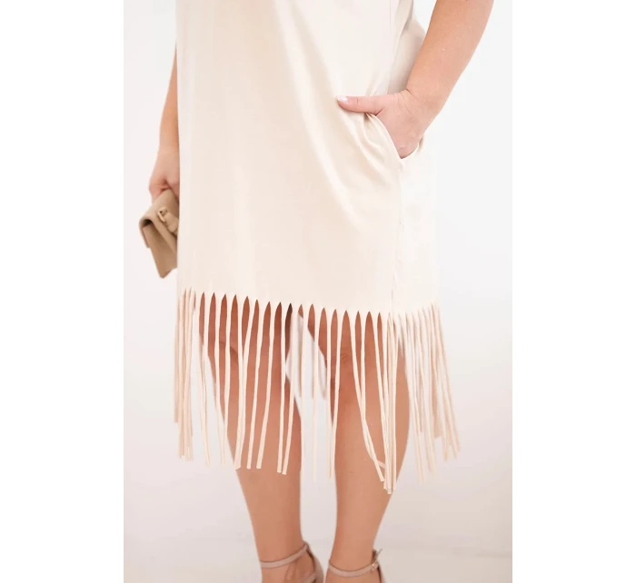 Dámské bavlněné šaty s výstřihem do V a třásněmi dole béžová Dámské bavlněné šaty s výstřihem do V a třásněmi dole béžová