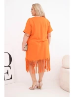 Dámské bavlněné šaty s výstřihem do V a s třásněmi na spodním model 22036069 oranžová - K-Fashion