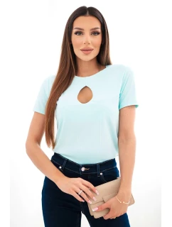 Dámská viskózová žebrovaná halenka s ozdobným výstřihem u dekoltu mentolová