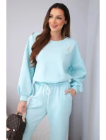 Dámský komplet máslová mikina s broží a kalhoty s rovnými nohavicemi citronový