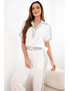 Dámský máslový komplet s polo mikinou a širokými kalhotami šedý