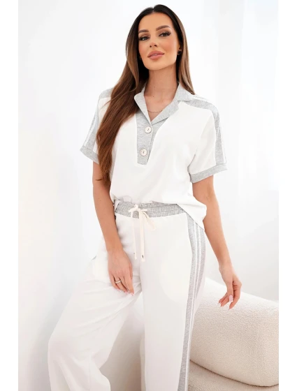 Dámský máslový komplet s polo mikinou a širokými kalhotami šedý Dámský máslový komplet s polo mikinou a širokými kalhotami šedý