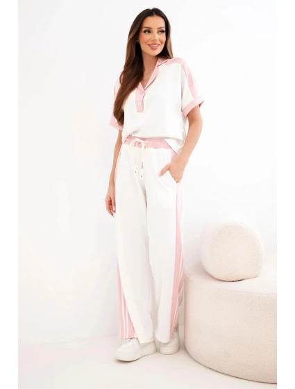 Dámský komplet s polo mikinou a širokými kalhotami máslový pudrově růžová Dámský komplet s polo mikinou a širokými kalhotami máslový pudrově růžová