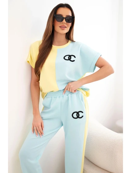 Dámský komplet máslový s oversize mikinou a širokými kalhotami žlutý + mátový Dámský komplet máslový s oversize mikinou a širokými kalhotami žlutý + mátový