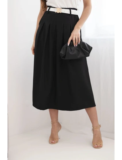 Dámská viskózová sukně s páskem a záhyby černá Dámská viskózová sukně s páskem a záhyby černá