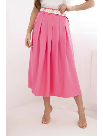 Dámská viskózová sukně s páskem a záhyby růžová Dámská viskózová sukně s páskem a záhyby růžová