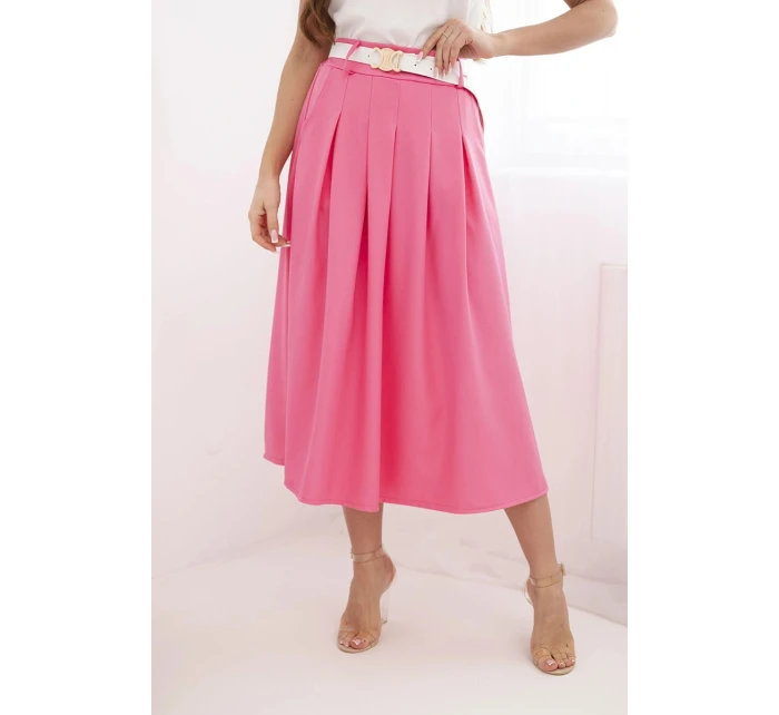 Dámská viskózová sukně s páskem a záhyby růžová Dámská viskózová sukně s páskem a záhyby růžová