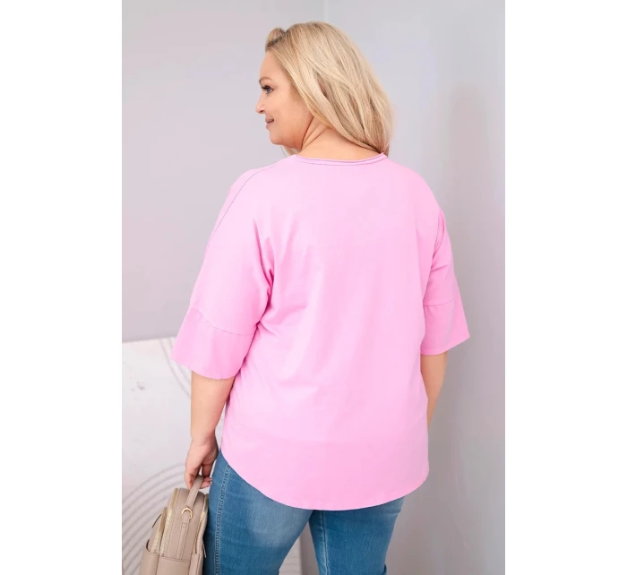 Dámská bavlněná oversize halenka Plus Size s výstřihem do V světle růžová Dámská bavlněná oversize halenka Plus Size s výstřihem do V světle růžová