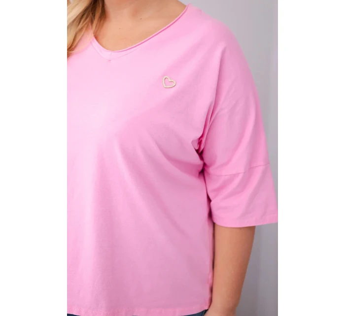 Dámská bavlněná oversize halenka Plus Size s výstřihem do V světle růžová Dámská bavlněná oversize halenka Plus Size s výstřihem do V světle růžová