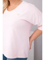 Dámská bavlněná oversize halenka Plus Size s výstřihem do V bonbónová růžová