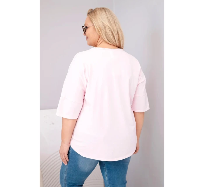 Dámská bavlněná oversize halenka Plus Size s výstřihem do V bonbónová růžová Dámská bavlněná oversize halenka Plus Size s výstřihem do V bonbónová růžová