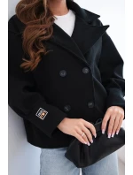 Dámská krátká dvouřadová bunda s límcem černá