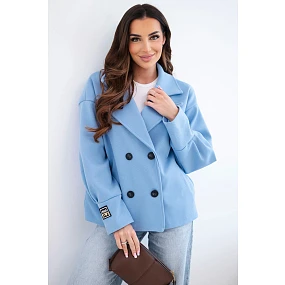 Dámská krátká model 22036099 bunda s límcem modrá - K-Fashion