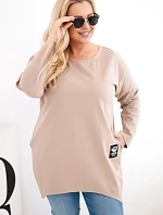 Dámská halenka Plus Size s prodlouženým zadním dílem a dlouhým rukávem camelová
